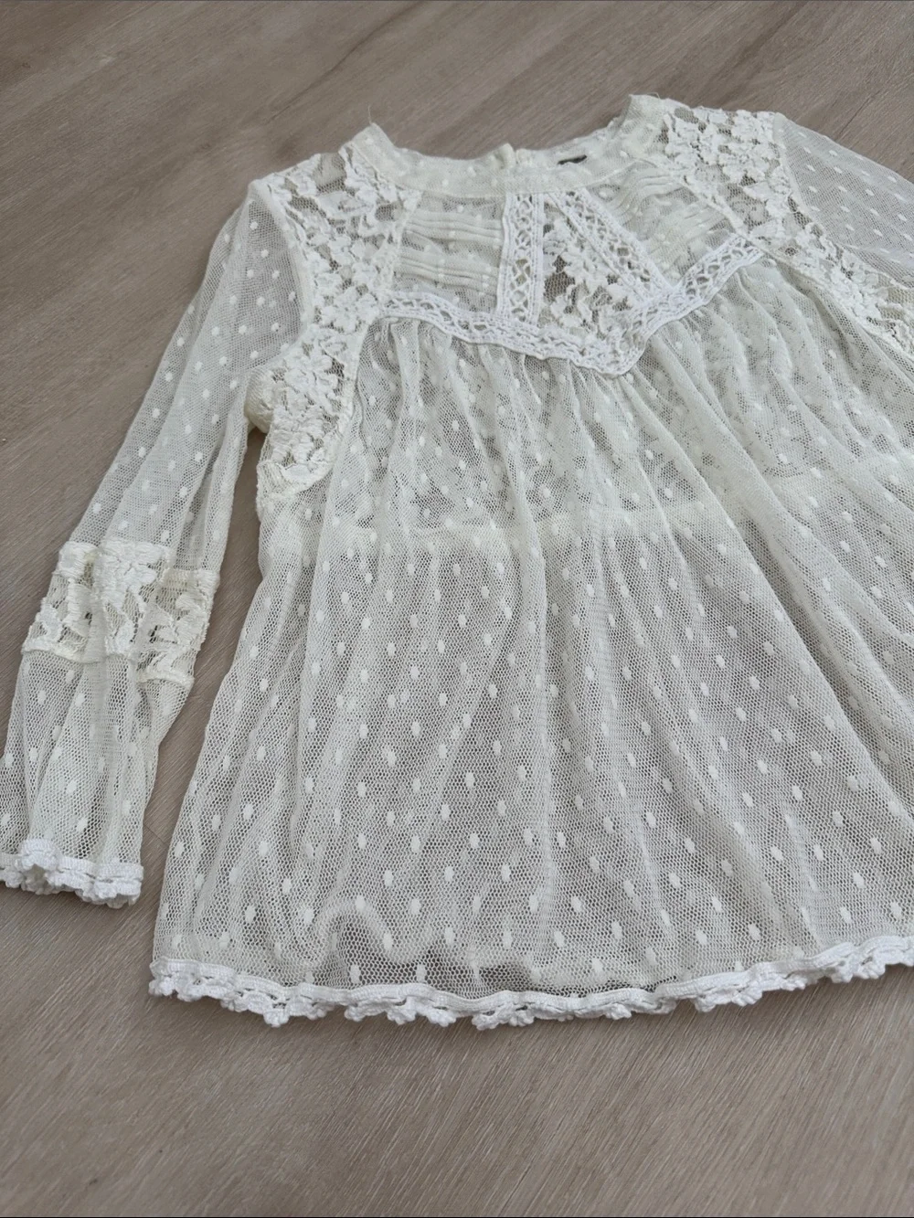 Free People Ivory Lace Swiss Dot Peasant Blouse